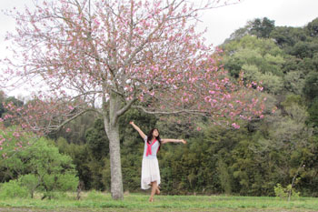 写真④桜の木の下のモデルさん